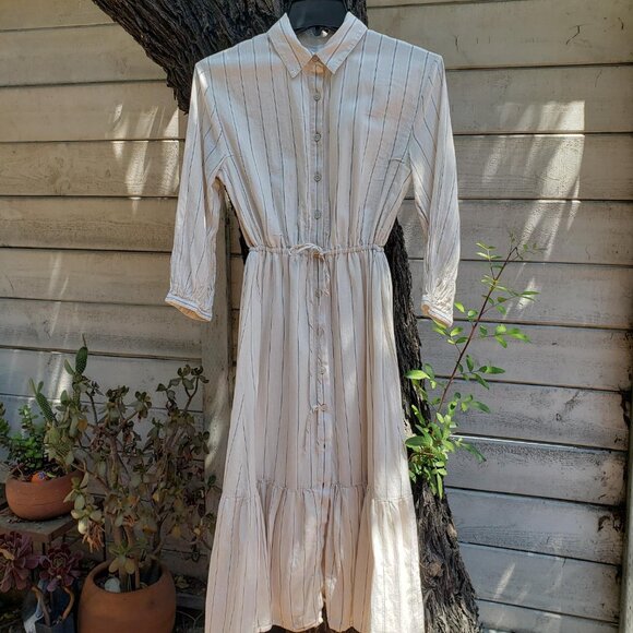 Ann Taylor Weekend Ruffle Striped Midi Dress - Picture 1 of 8